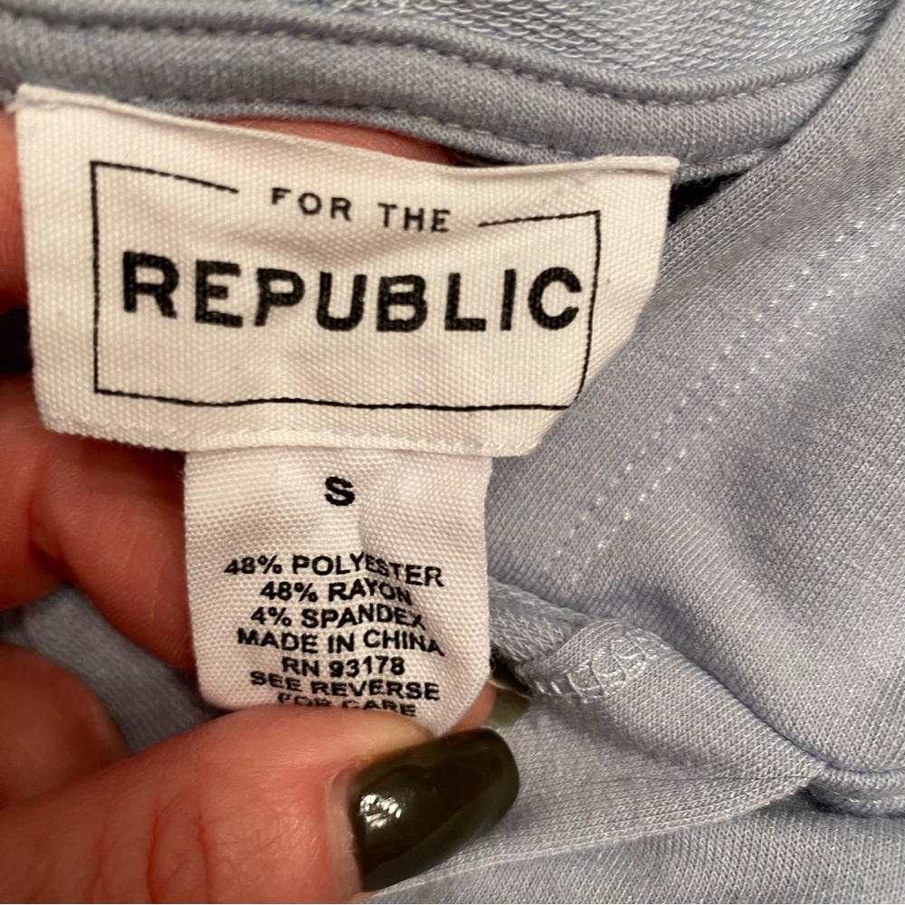 FOR THE REPUBLIC TOP HOODIE SWEATSHIRT LIGHT BLUE LIGHTWEIGHT KANGAROO POCKET S - Picture 9 of 10